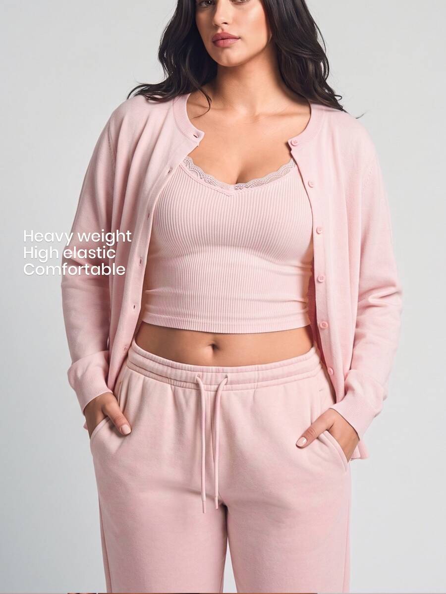 YARNWELL Plus Size Casual Versatile Solid Color Thin Cardigan Fall
