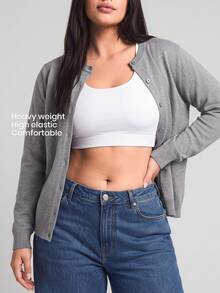 YARNWELL Plus Size Women Solid Color Single-Breasted Casual Versatile Daily Cardigan - Grey - View 2