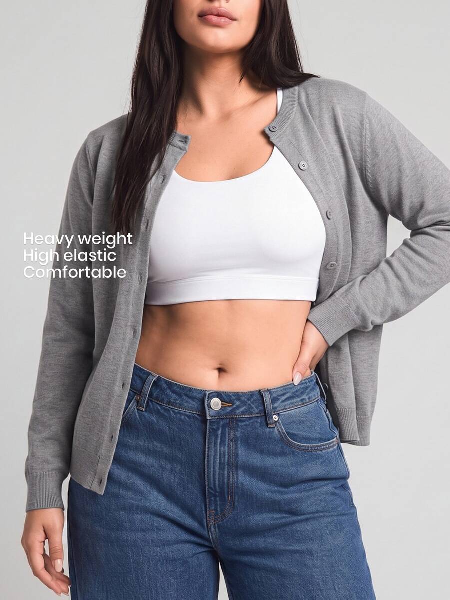 YARNWELL Plus Size Women Solid Color Single-Breasted Casual Versatile Daily Cardigan