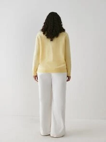 YARNWELL Plus Size Women Solid Color Long Sleeve Single-Breasted Casual Thin Cardigan Fall - Light Yellow - View 2