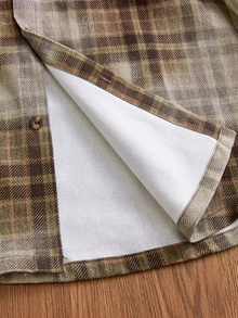 SWAVVY Men's Brown Plaid Letter Embroidered Denim Jacket - Khaki - View 6