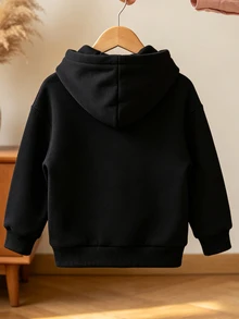 SHEIN 返校季少女休闲马匹图案黑色卫衣，时尚独特，适合所有季节，秋冬皆宜，黑色卫衣，Y2K风格女童卫衣 - 黑色 - 查看 3
