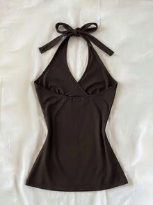 SuriyaCove 女款素色掛脖繫帶背心上衣 - 彩色 - 查看 7