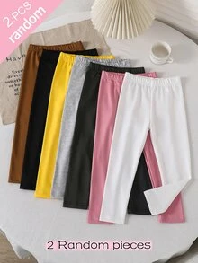 [7pcs Randomly Send 2pcs]Young Girls Toddler 2pcs Set Knitted Slim Fit All-Match Casual Versatile Spring/Summer Black/White Leggings, All-Season Wear - Multicolor - View 2