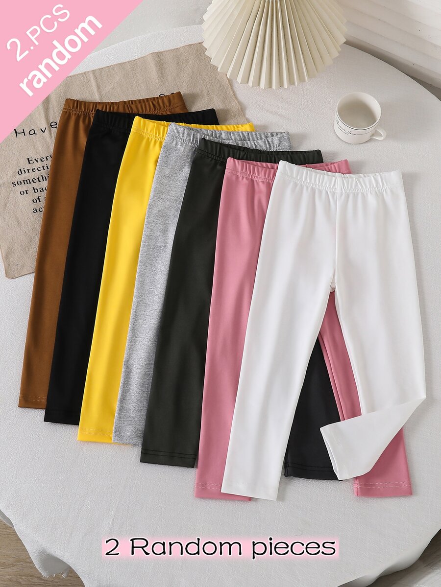 [7pcs Randomly Send 2pcs]Young Girls Toddler 2pcs Set Knitted Slim Fit All-Match Casual Versatile Spring/Summer Black/White Leggings, All-Season Wear