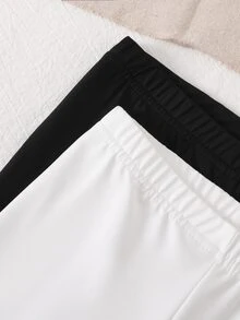 [7pcs Randomly Send 2pcs]Young Girls Toddler 2pcs Set Knitted Slim Fit All-Match Casual Versatile Spring/Summer Black/White Leggings, All-Season Wear - Multicolor - View 6