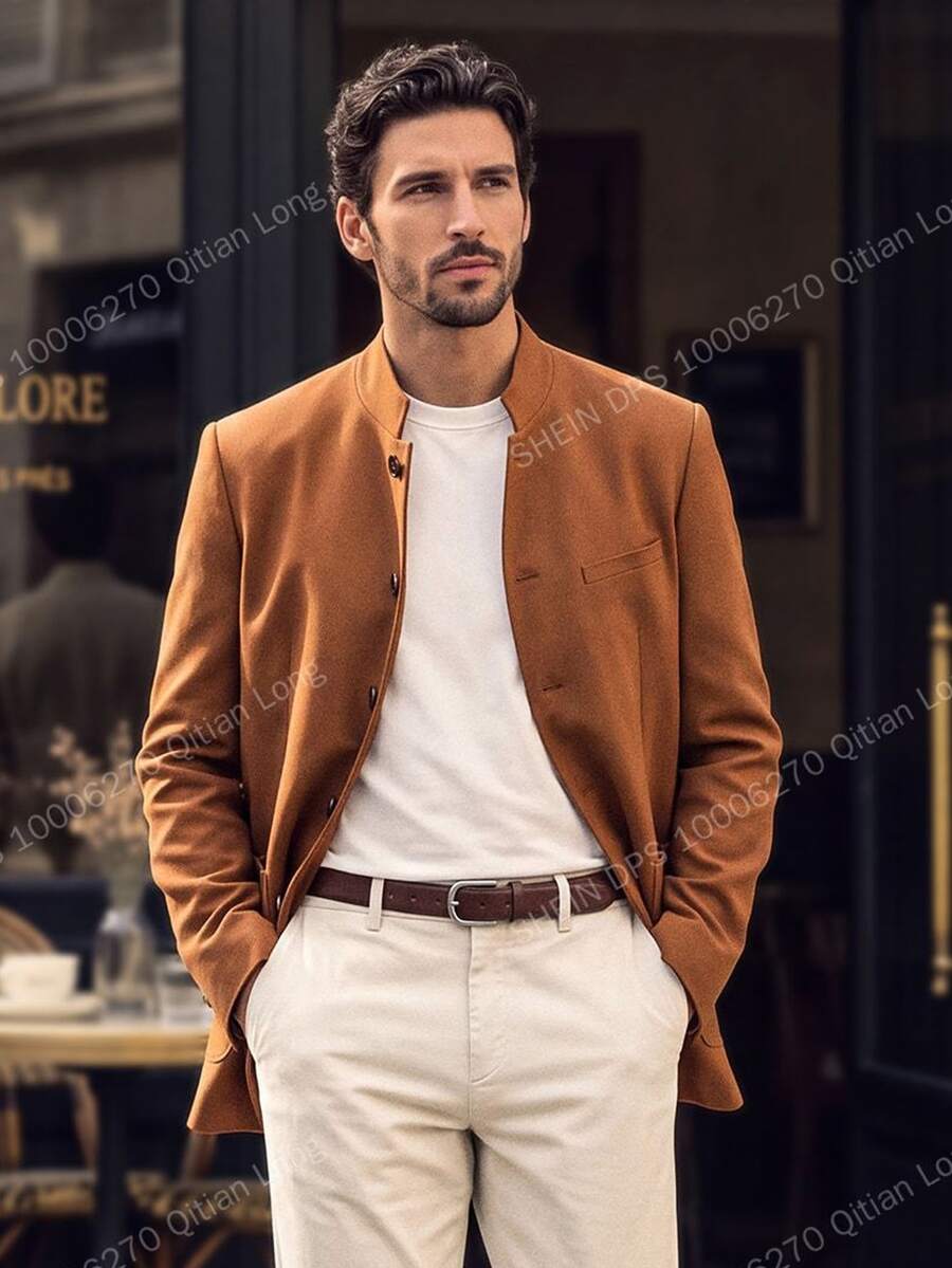 Suiteron Men's Solid Color Long Sleeve Single-Breasted Casual Blazer, Formal, Old Money