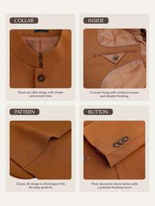 Suiteron Men's Solid Color Long Sleeve Single-Breasted Casual Blazer, Formal, Old Money - Redwood - View 7