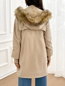 SHEIN Maternity Autumn/Winter Warm Hooded 3-In-1 Jacket Fall - Khaki - View 7