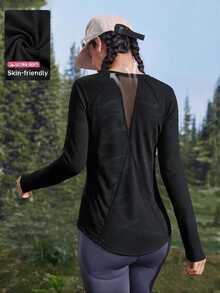 WanderVale Women's Outdoor T-Shirt & Tank Top Mesh Hem Curved Design Slim Fit Flattering Long Sleeve T-Shirt Only Tops - Black - View 4