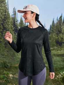 WanderVale Women's Outdoor T-Shirt & Tank Top Mesh Hem Curved Design Slim Fit Flattering Long Sleeve T-Shirt Only Tops - Black - View 5