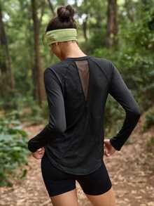WanderVale Women's Outdoor T-Shirt & Tank Top Mesh Hem Curved Design Slim Fit Flattering Long Sleeve T-Shirt Only Tops - Black - View 6