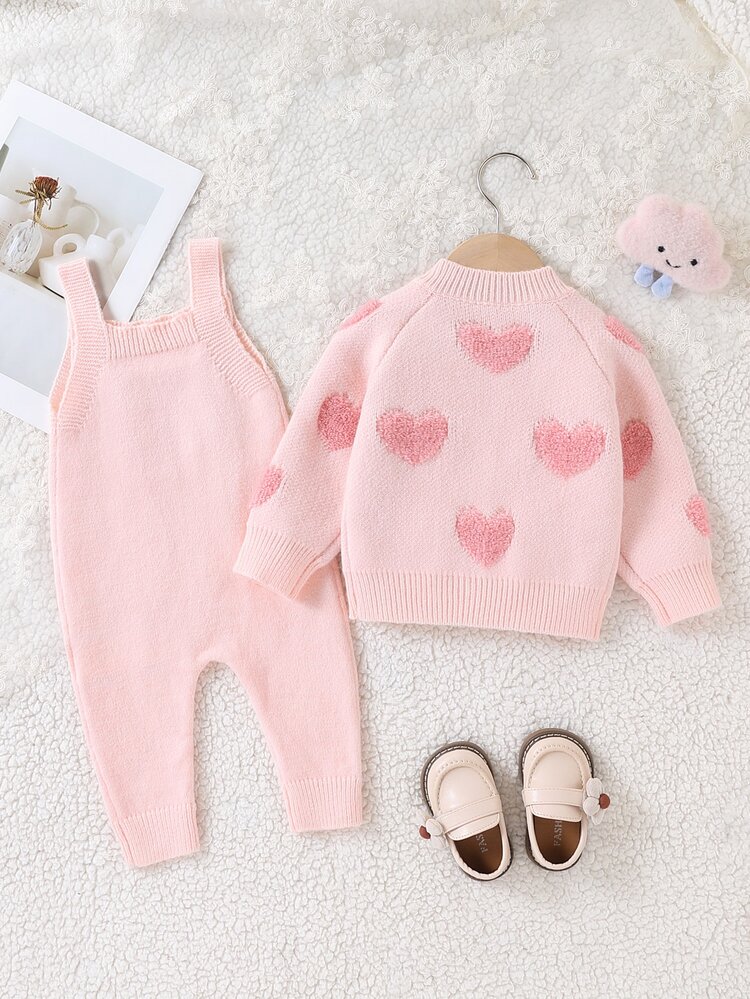 SHEIN Infant Girls Fashionable Cute Versatile Knit Jumpsuit Set, Autumn/Winter New Arrival, Cardigan Style Easy To Put On And Take Off, Suitable For Crawling And Walking, Providing More Protection For Baby Girls. This Infant Girls Sweater Set Is Made Of High-Quality Fabric, Exquisite And Cute, Suitable For Travel, Parties, And As A Gift. - Multicolor - View 2