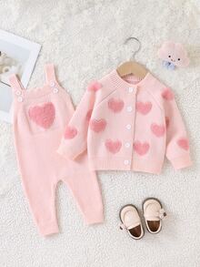 SHEIN Vintaside Kids 嬰兒女童時尚可愛百搭針織連身褲套裝，秋冬新品，開襟式設計穿脫方便，適合爬行與行走，為女嬰提供更多保護。這款嬰兒女童毛衣套裝採用高品質面料製成，精緻可愛，適合旅行、派對，也適合作為禮物。 - 彩色 - 查看 1