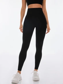 SHEIN Sports Seamless High Elasticity Women's Sports Soft Athletic Leggings Gym Yoga Black Summer - Black - View 2