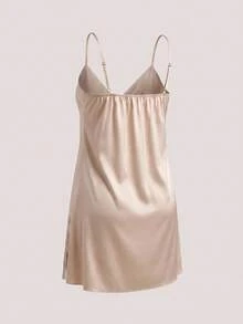 SHEIN CURVE+ Gaun Seksi Patchwork Satin & Renda untuk Wanita Ukuran Plus - Aprikot - View 2