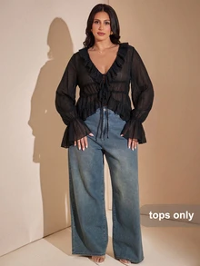 SHEIN BAE Plus Size Women's Solid Color V-Neck Casual Versatile Daily Wear Blouse Fall - Black - View 5