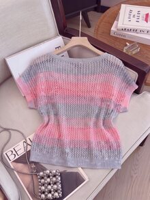 GlowEve Women's Colorblock Casual Everyday Knit Top - Watermelon Pink - View 3