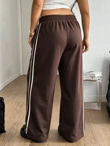 StreetHx Women's Plus Size Casual Sports Pants - Coffee Brown - View 2
