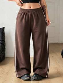 StreetHx Women's Plus Size Casual Sports Pants - Coffee Brown - View 3