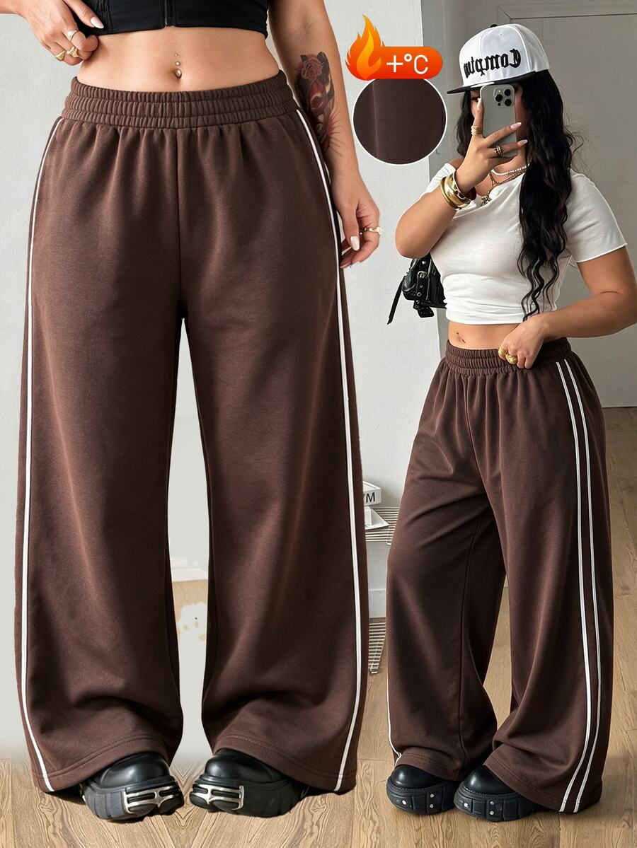 StreetHx Women's Plus Size Casual Sports Pants - Coffee Brown - View 1
