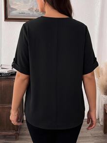Comfylo Solid Color Mid-Sleeve Plus Size Shirt Suitable For Spring And Autumn Fall - Black - View 2