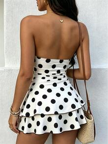 Jade & Ember Women's Summer Short Dress, Black And White Polka Dot Strapless Ruffle Layered Short Dress - Suitable For Vacation, Autumn Fashion, Wedding Guest, Birthday Dress, Outing, Graduation, Back To School, Holiday, Competition, Party, Summer Dress, Vacation Dress - Black and White - View 5
