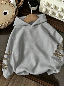 Plus Size Women's Letter Print Hooded Sweatshirt - Grey - View 2