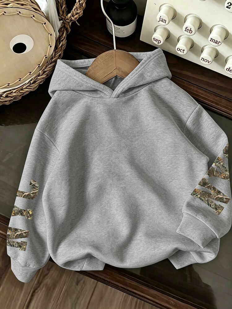 Sudadera con capucha y estampado de letras para mujer talla grande - Gris - Añade 2