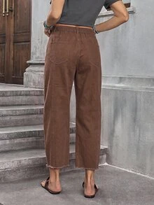 EMERY ROSE Plus Size Casual Washed Distressed Denim Jeans - Coffee Brown - View 13