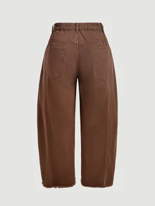 EMERY ROSE Plus Size Casual Washed Distressed Denim Jeans - Coffee Brown - View 4