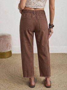 EMERY ROSE Plus Size Casual Washed Distressed Denim Jeans - Coffee Brown - View 2