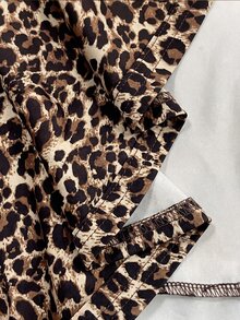 NostaNoir Women's Fashion All-Over Leopard Print Asymmetric V-Neck Spaghetti Strap Dress - Brown - View 7