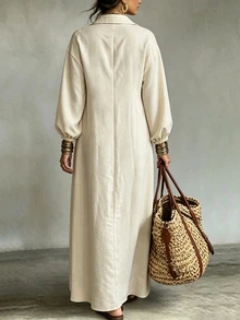 Glimmora Women's Long Casual Dress For Autumn - Apricot - View 2
