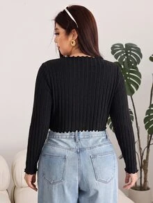 Solflare Plus Size Women's Solid Color Long Sleeve Single-Breasted Casual Top Fall - Black - View 4