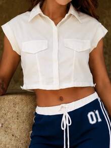 Hariany Almeida Flap Detail Drawstring Side Crop White Shirt - White - View 5