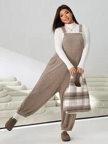 Solflare Plus Size Casual Versatile Pocket Jumpsuit Long Pants For Vacation And Travel Fall - Mocha Brown - View 5