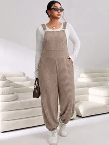 Solflare Plus Size Casual Versatile Pocket Jumpsuit Long Pants For Vacation And Travel Fall - Mocha Brown - View 9