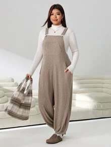 Solflare Plus Size Casual Versatile Pocket Jumpsuit Long Pants For Vacation And Travel Fall - Mocha Brown - View 4
