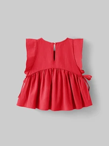 Maija Kids Maija Kids 年轻女孩纯色圆领褶皱休闲百搭日常衬衫 - 紅色 - 查看 2