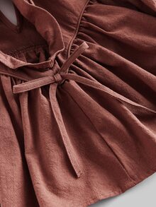 Maija Kids Maija Kids Young Girl Round Neck Ruffle Hem Cute Cap Sleeve Shirt, Young Girls - Rust Brown - View 3