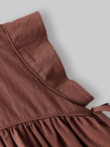 Maija Kids Maija Kids Young Girl Round Neck Ruffle Hem Cute Cap Sleeve Shirt, Young Girls - Rust Brown - View 4