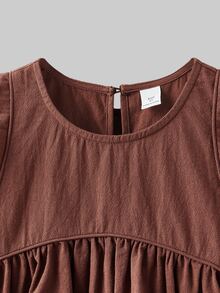 Maija Kids Maija Kids Young Girl Round Neck Ruffle Hem Cute Cap Sleeve Shirt, Young Girls - Rust Brown - View 5