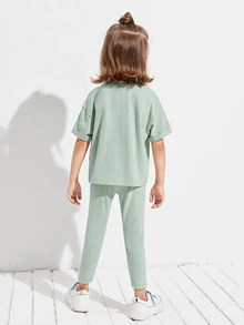 Maija Kids Maija Kids 少女純棉捲起袖子t恤和緊身褲套裝 - 薄荷綠 - 查看 2
