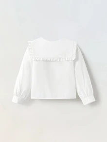 Maija Kids Maija Kids Casual Girls Blouse In White With Regular Fit And Peter Pan Collar Design Long Sleeve Young Girl Ruffle Collared Shirt Sleeved Button Down Fall Winter - White - View 3