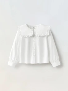 Maija Kids Maija Kids Casual Girls Blouse In White With Regular Fit And Peter Pan Collar Design Long Sleeve Young Girl Ruffle Collared Shirt Sleeved Button Down Fall Winter - White - View 2