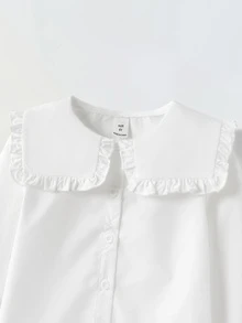 Maija Kids Maija Kids Casual Girls Blouse In White With Regular Fit And Peter Pan Collar Design Long Sleeve Young Girl Ruffle Collared Shirt Sleeved Button Down Fall Winter - White - View 4