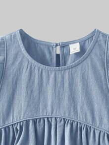 Maija Kids Maija Kids Young Girl Round Neck Solid Color Ruffle Trim Casual Blouse - Dusty Blue - View 5