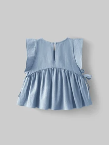 Maija Kids Maija Kids Young Girl Round Neck Solid Color Ruffle Trim Casual Blouse - Dusty Blue - View 2