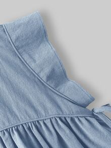 Maija Kids Maija Kids Young Girl Round Neck Solid Color Ruffle Trim Casual Blouse - Dusty Blue - View 4